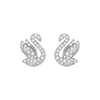 Swarovski Iconic Swan Rhodium Plated Artificial Crystal Stud Earrings Women's