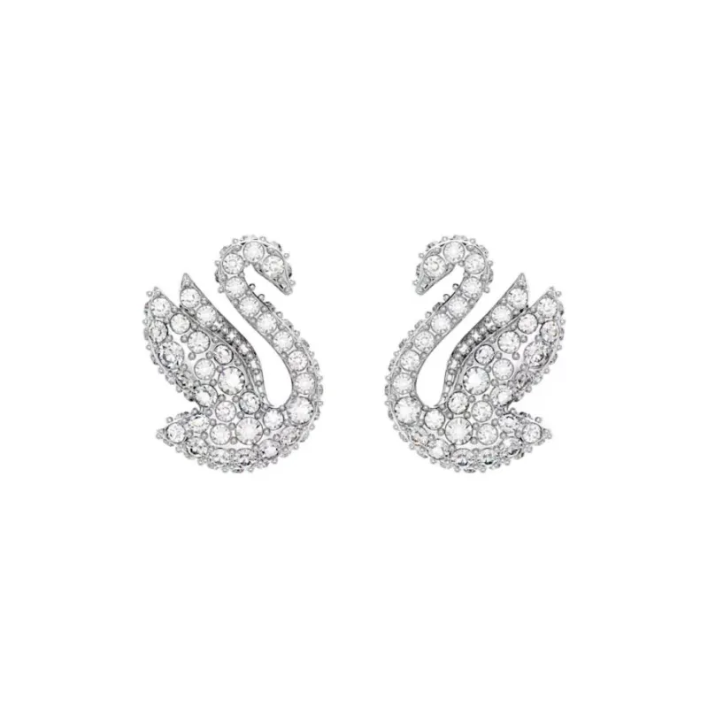 Swarovski Iconic Swan Rhodium Plated Artificial Crystal Stud Earrings Women's-0