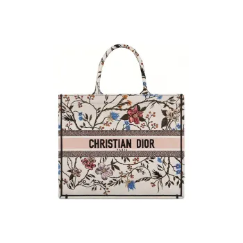 DIOR BookTote Embroidery Tote Bag Shopping Bag Handbag Women's Beige