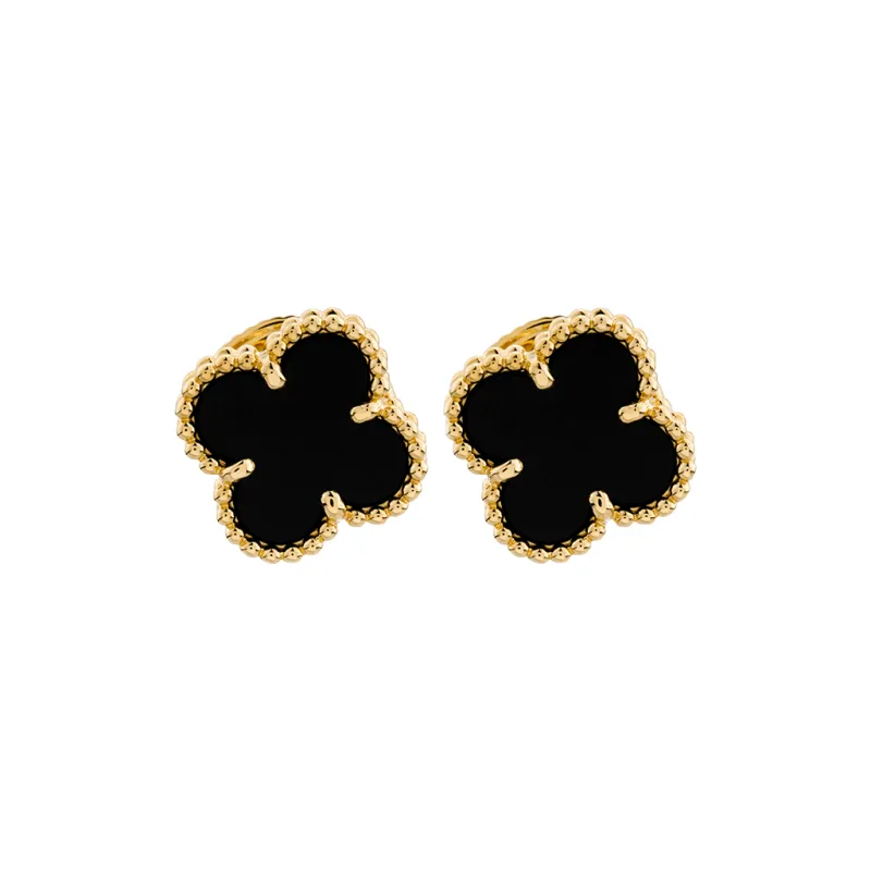 Van Cleef & Arpels Alhambra Four Leaf Lucky Series 18K Gold Stud Earrings Women's Black Gold-0