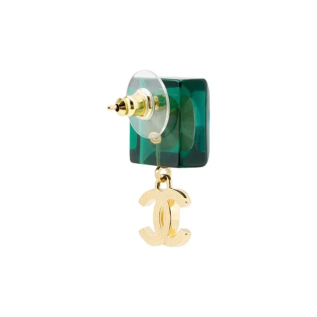 CHANEL Stud Earrings Women's Green-2