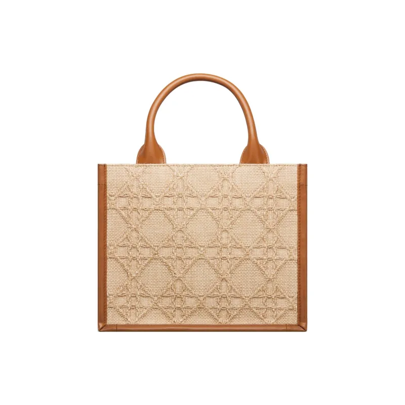 DIOR BookTote Wicker Pattern Raffia Grass Shoulder Bag Crossbody Bag Handbag Small Size Women's Beige-2