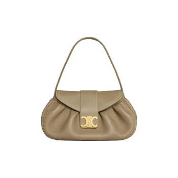 CELINE Soft Cow Leather Handbag Medium Size Women's Dark Brown Black