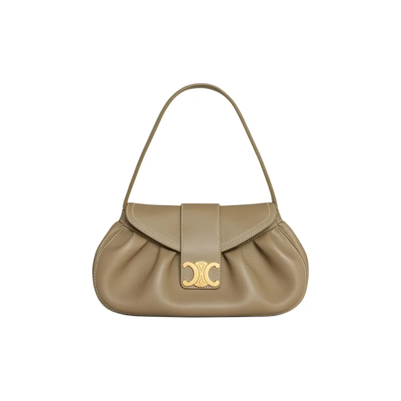 CELINE Soft Cow Leather Handbag Medium Size Women's Dark Brown Black-0