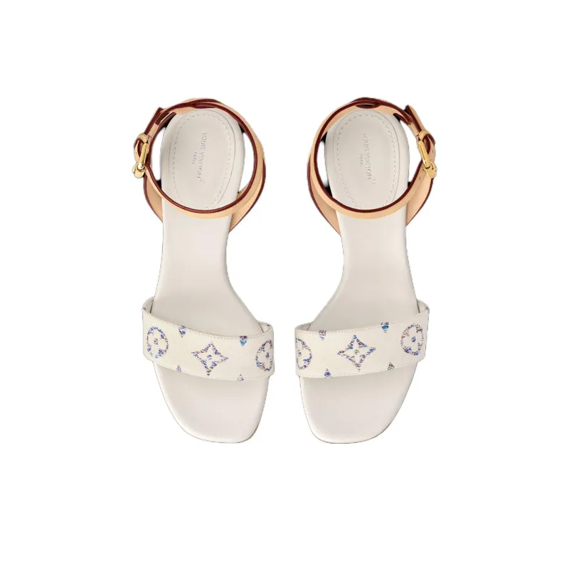 LOUIS VUITTON Silhouette Strap Sandals 8cm Women's Beige Apricot-3