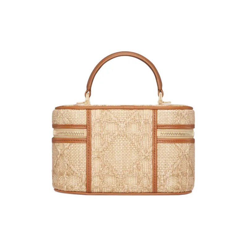 DIOR Caro Wicker Pattern Raffia Fiber Handbag Shoulder Bag Crossbody Bag Mini Women's Natural-2