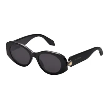 BVLGARI Plate Frame Acetate Oval Sunglasses Unisex Black