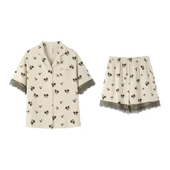 Aannsfam Pajama Set Women's Cream Apricot Yellow
