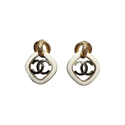 CHANEL Stud Earrings Women's White/Gold