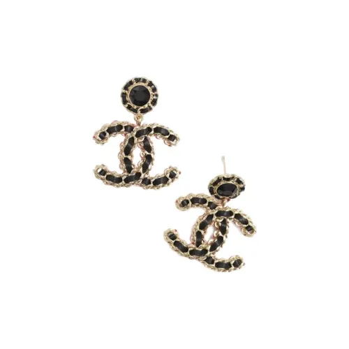 CHANEL Stud Earrings Women's Black/Gold