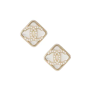 CHANEL Glaze Stud Colored Glaze Stud Earrings Women's Pearl White/Gold