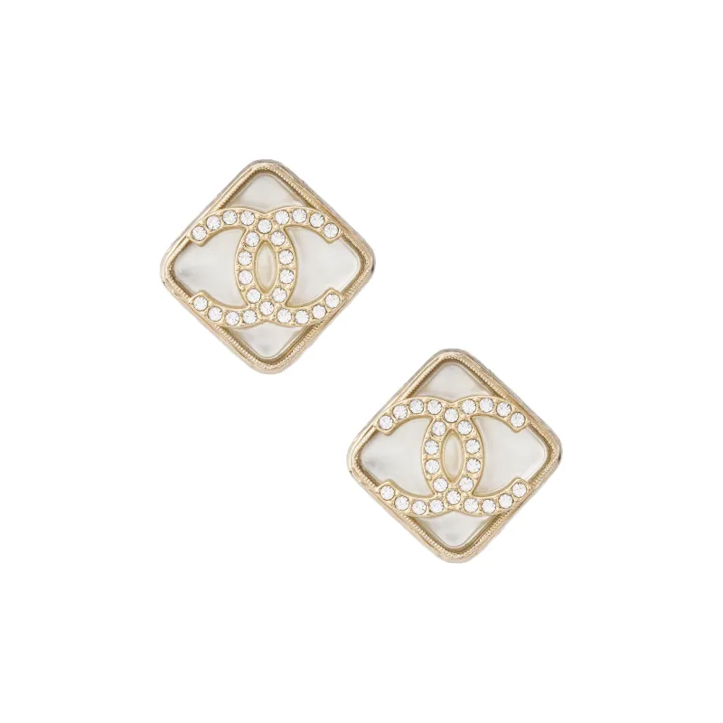 CHANEL Glaze Stud Colored Glaze Stud Earrings Women's Pearl White/Gold-0