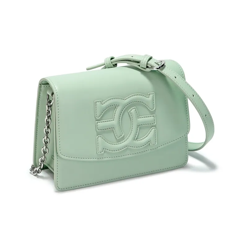 Cthulhu Cow Leather Shoulder Bag Morandi Small Square Bag Medium Size Women's Ecru/Green/Purple-9