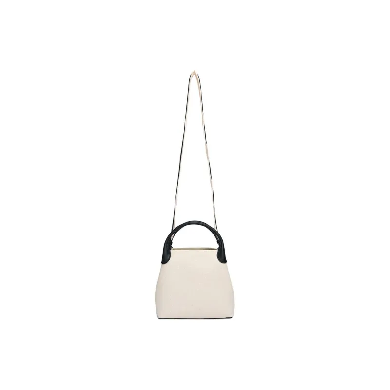 CHRISBELLA Fabric With Split Cow Leather Bucket Bag, Shoulder Bag, Crossbody Bag Small Size Unisex Black-4