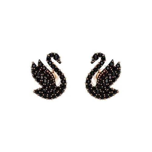 Swarovski Faux Crystal Rose Gold Plated Faux Pearl Stud Earrings Women's Black