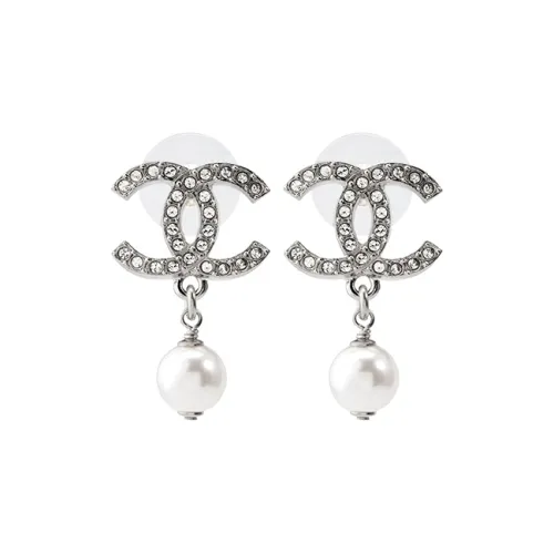 CHANEL Stud Earrings Women's White