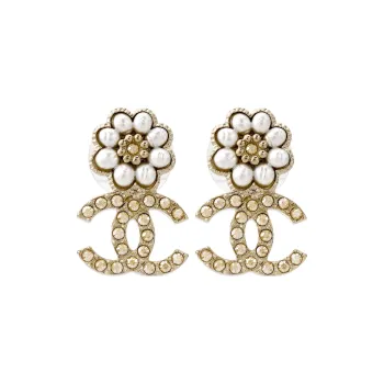 CHANEL Double C Stud Earrings Women's