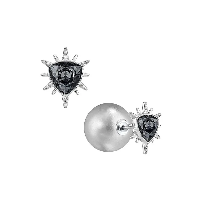 Swarovski Stud Earrings Women's Silver Black-1