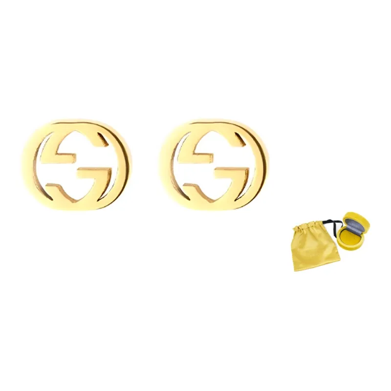 GUCCI 18kt Yellow Gold Interlocking G Stud Earrings-0