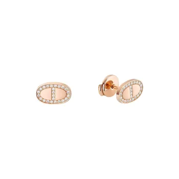 HERMES 2022 18K Rose Gold Chaine D'Ancre Contour Diamond Earrings