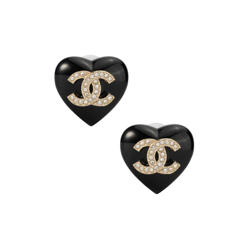 CHANEL Pre Owned 2022 Resin Rhinestone Cc Heart Push Back Earrings Costume Earrings-0