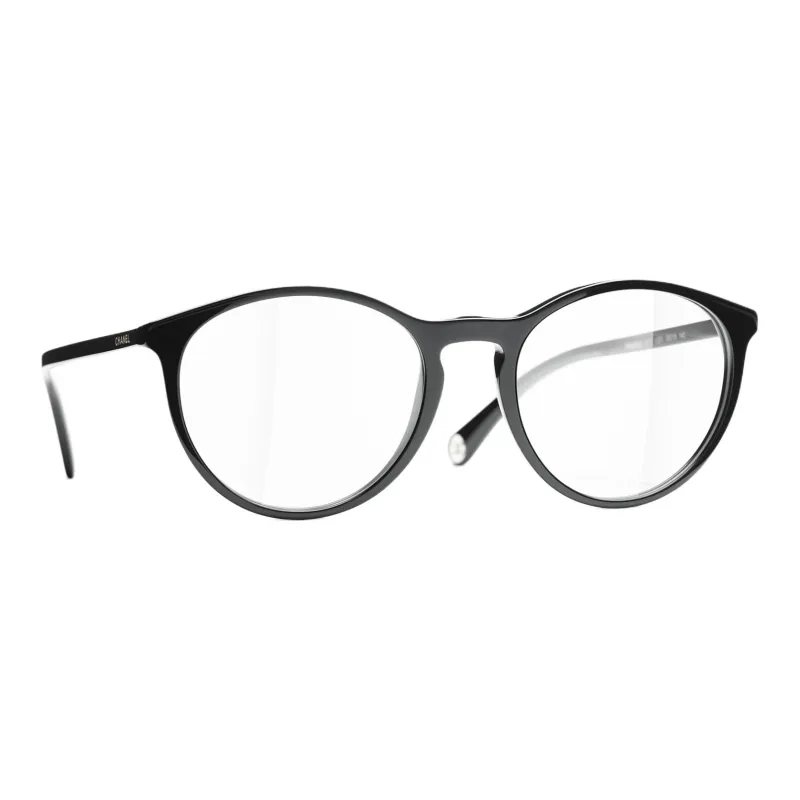 CHANEL Acetate Oval Eyeglass Frames Unisex Black-1