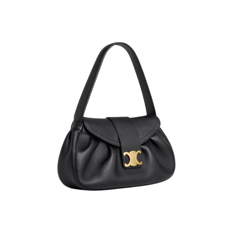 CELINE Soft Cow Leather One Shoulder Handbag Medium Size Women's Black-1