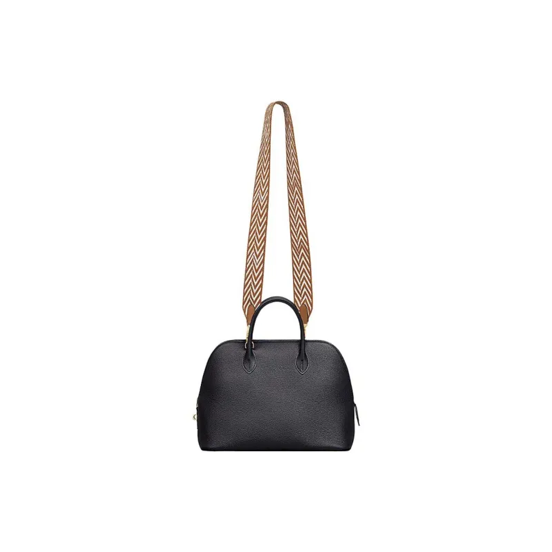 HERMES Sangle Zigzag Zigzag Canvas With Swift Calfskin Shoulder Strap Bag Straps Women's Gold & White-4
