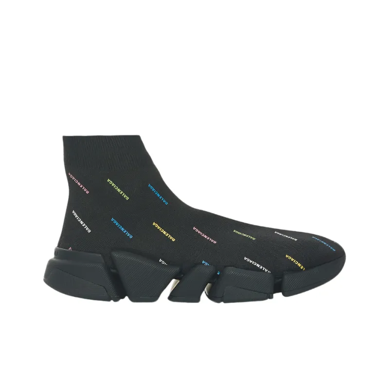 Balenciaga Speed 2.0 AllOver Logo Recycled Knit Black Multicolor Women's-1