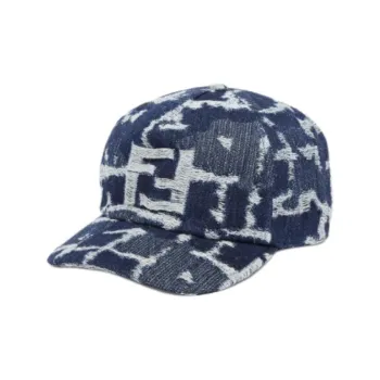 FENDI Cotton Linen Baseball Caps Men's Blue
