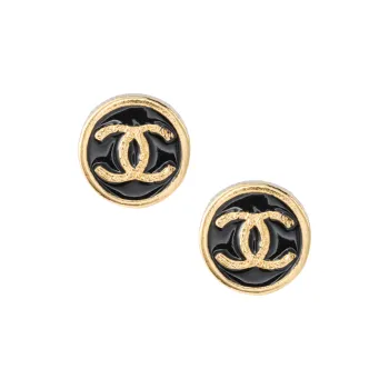 CHANEL Alloy Stud Earrings Women's Black