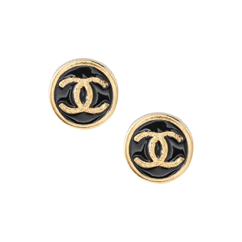 CHANEL Alloy Stud Earrings Women's Black-0