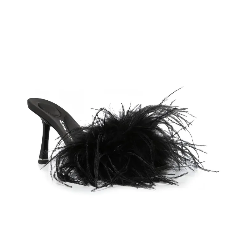 Alexander Wang Julie Slide Slippers 10cm Women's Black-2