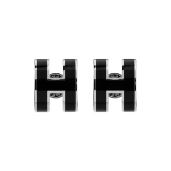 HERMES Enamel Stud Earrings Women's Black, With Silver Inlay