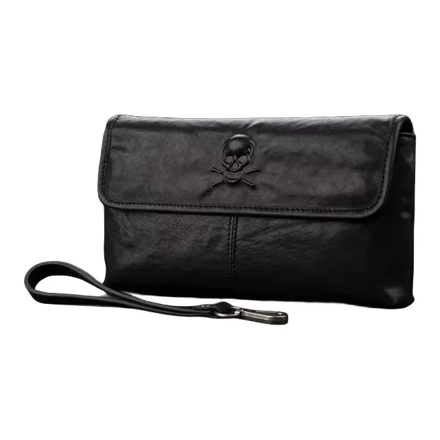 PULUWIRR Cow Leather Men's Shoulder Bag Clutch Medium Size Men's Black-4