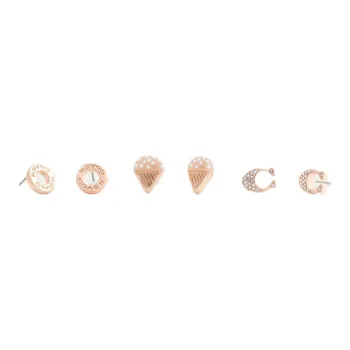 COACH Brass, Resin, Glass, Cubic Zirconia, Titanium Post Stud Earrings Women's Rose Gold