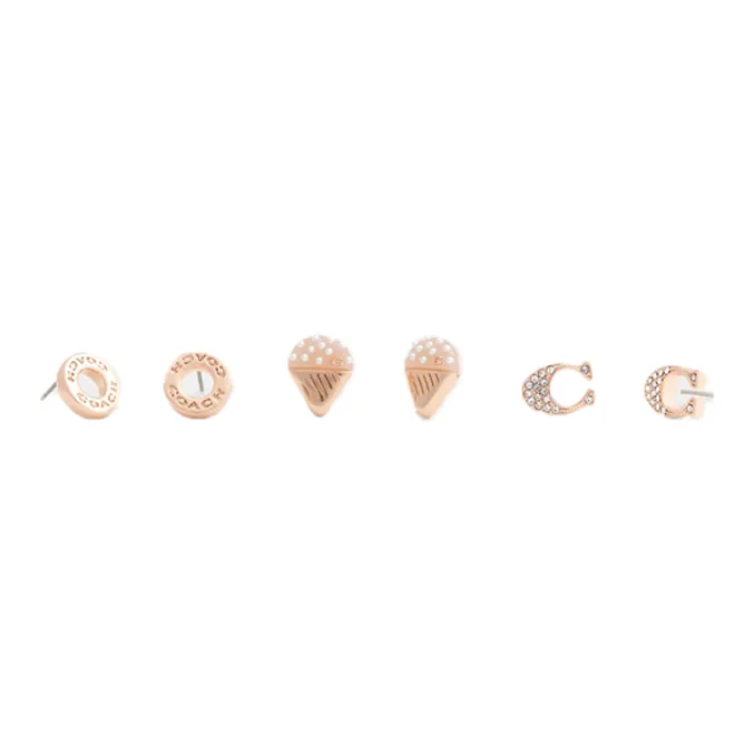 COACH Brass, Resin, Glass, Cubic Zirconia, Titanium Post Stud Earrings Women's Rose Gold-0