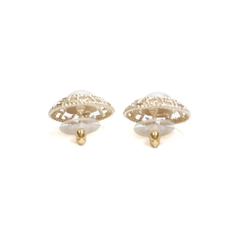 CHANEL 2019 Silver Plated Pearl Push Back Costume Earrings-4