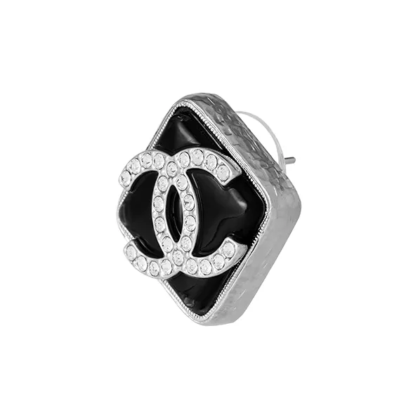 CHANEL Stud Earrings Women's Silver/Black-1