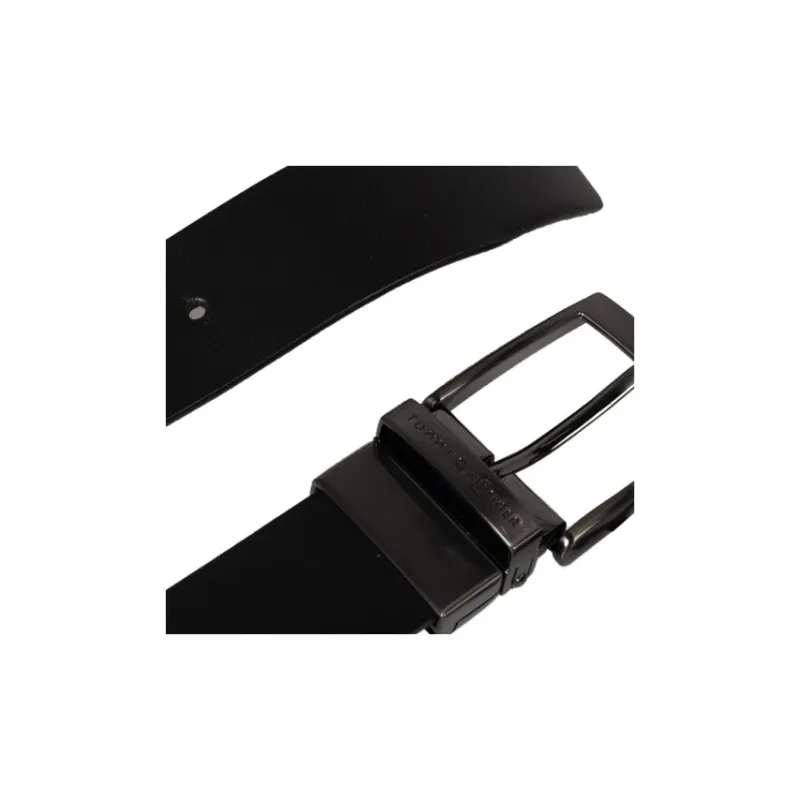 Tommy Hilfiger Logo Design Pin Buckle Leather Belts Men's Black-2