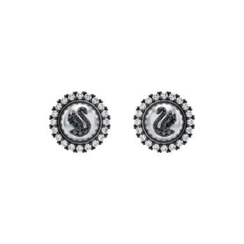 Swarovski Synthetic Cubic Zirconia Rhodium Plated Faux Crystal Faux Pearl Stud Earrings Women's Gray