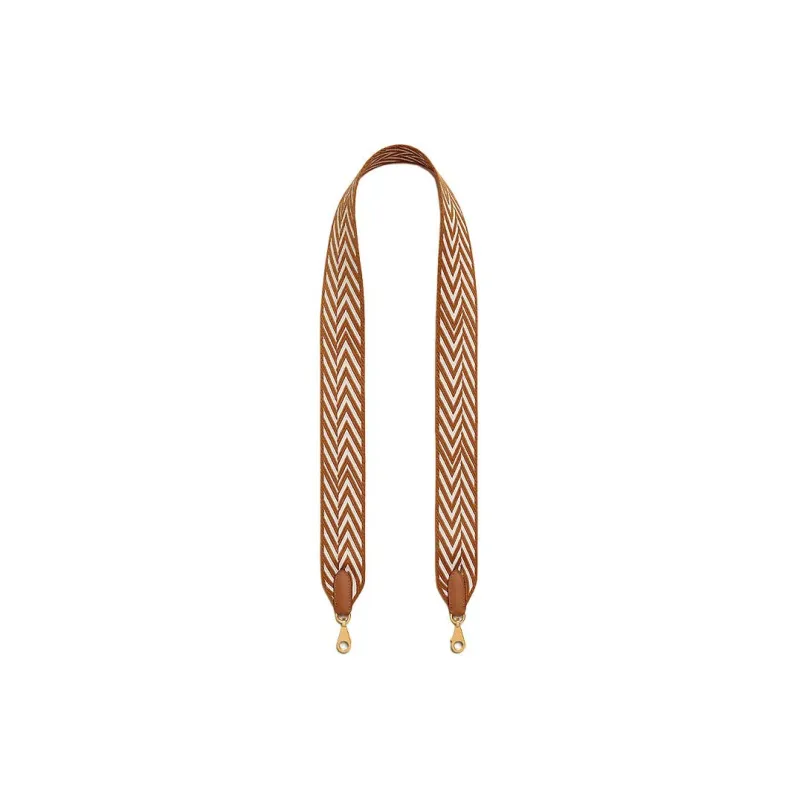 HERMES Sangle Zigzag Zigzag Canvas With Swift Calfskin Shoulder Strap Bag Straps Women's Gold & White-1