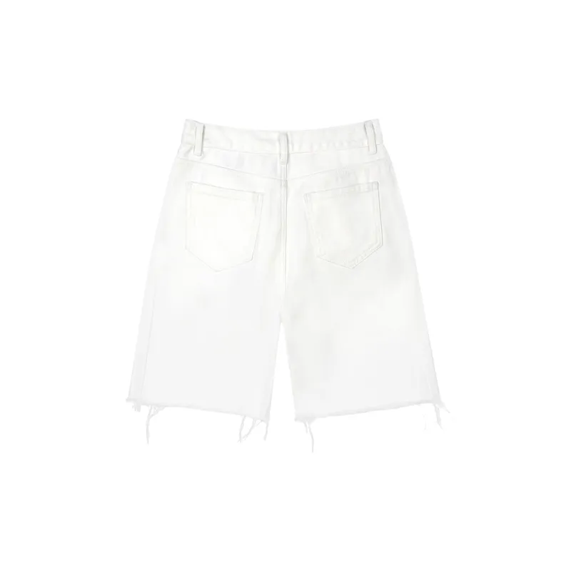 VEGA CHANG Denim Shorts Women's White Mother Of Pearl-1