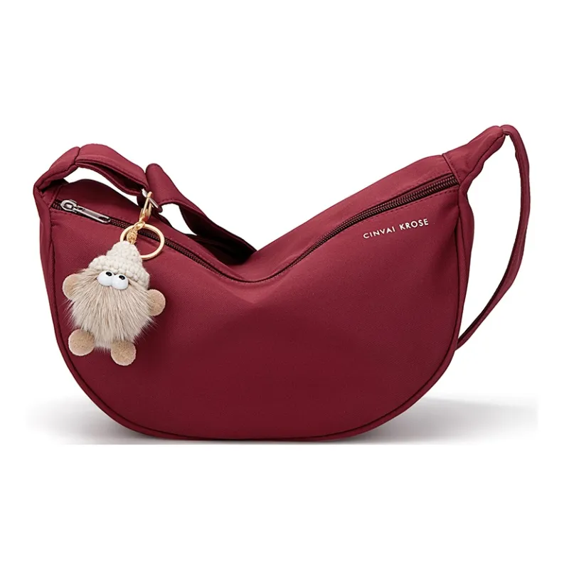 CinvaiKrose Fabric Shoulder Bag, Crossbody Bag, Dumpling Bag, Sling Bag Small Size Women's Ecru/Black/Burgundy-13