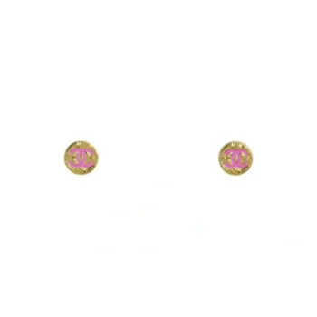 CHANEL Metal Stud Earrings Women's Gold/Pink