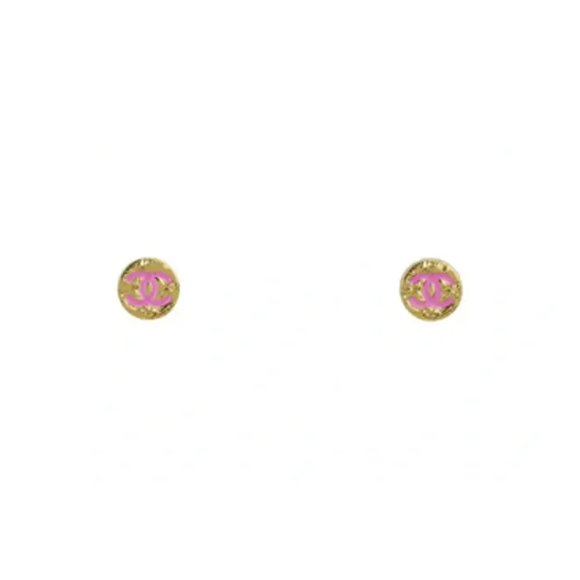 CHANEL Metal Stud Earrings Women's Gold/Pink-0