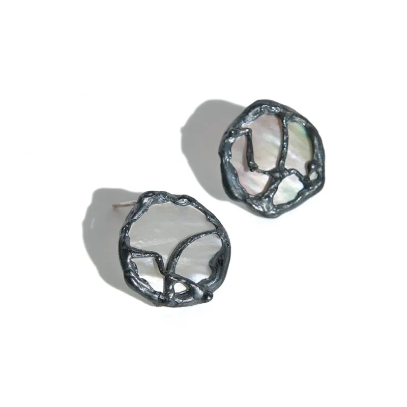 M.Wong Color Changing Mother of Pearl 925 Sterling Silver Stud Earrings Women's-5