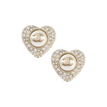 CHANEL CC Stud Earrings Women's Gold