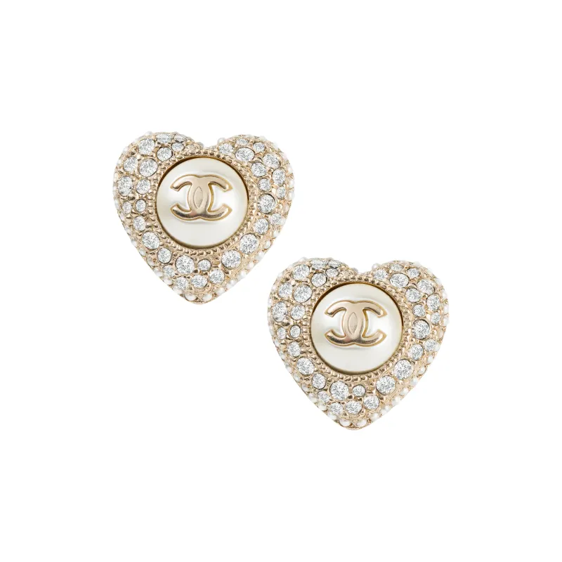 CHANEL CC Stud Earrings Women's Gold-0