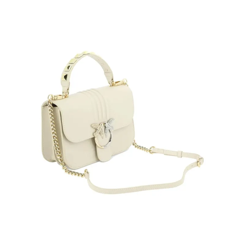 PINKO Cow Leather Swallow Bag, Portable Crossbody Bag, Shoulder Bag Medium Size Women's White-2